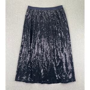 DR2 Daniel Rainn Skirt Size L Navy Blue Sequin Midi Maxi Lined PullOn Party Glam
